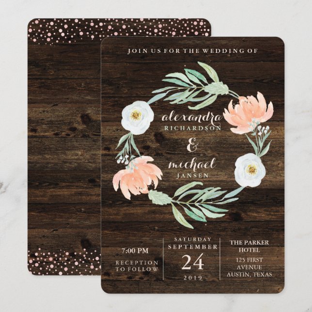 Rustic Floral Romance Wreath | Wedding Invitation (Front/Back)