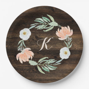 Rustic Floral Romance Wreath Wedding Paper Plate