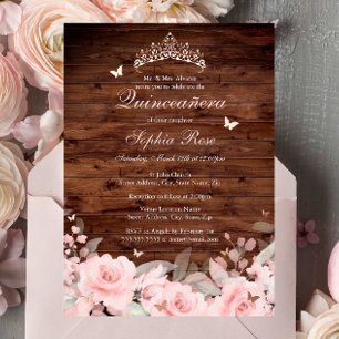 Rustic Floral Rose Gold Butterfly Quinceanera