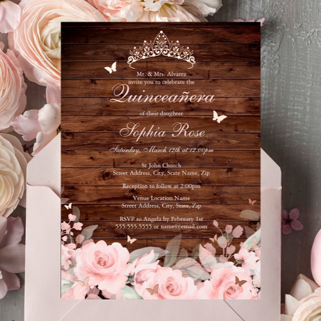 Rustic Floral Rose Gold Butterfly Quinceanera (Creator Uploaded)