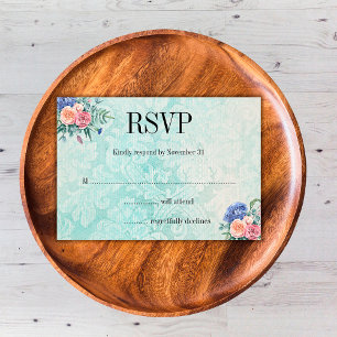 Rustic Floral Roses and Hydrangea Wedding RSVP Card