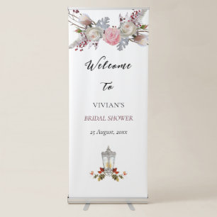 Rustic Floral Roses & Lantern Winter Bridal Shower Retractable Banner