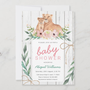 Rustic Floral Safari Lion Family Baby Shower Invitation