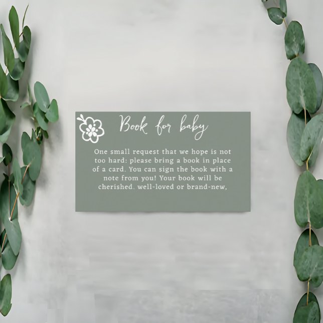 Rustic Floral Sage Green Baby Shower Book Request  Enclosure Card (Floral Sage Green Baby Shower Book Request Enclosure Card)