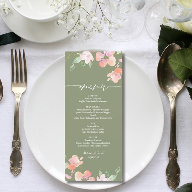 Rustic Floral Sage Green Flat wedding Menu (Creator Uploaded)