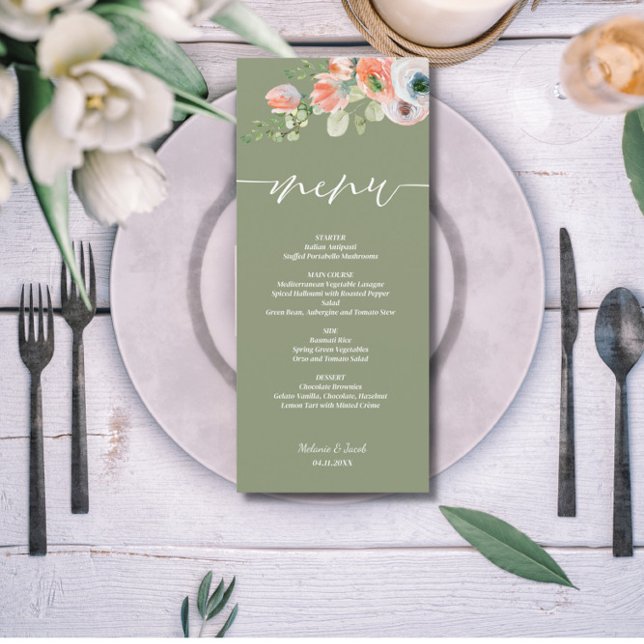 Rustic Floral Sage Green Flat wedding Menu (Creator Uploaded)