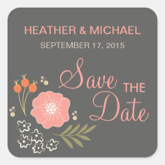 Rustic Floral Save the Date Square Sticker