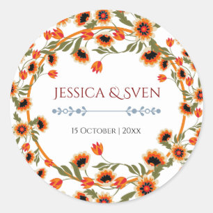 Rustic Floral Scandinavian Folk-Inspired Wedding Classic Round Sticker