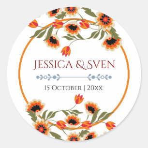 Rustic Floral Scandinavian Folk-Inspired Wedding Classic Round Sticker