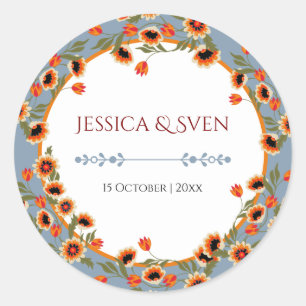 Rustic Floral Scandinavian Folk-Inspired Wedding Classic Round Sticker