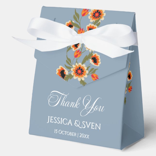 Rustic Floral Scandinavian Folk-Inspired Wedding Favour Box (Front)