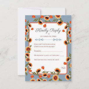 Rustic Floral Scandinavian Folk-Inspired Wedding RSVP Card
