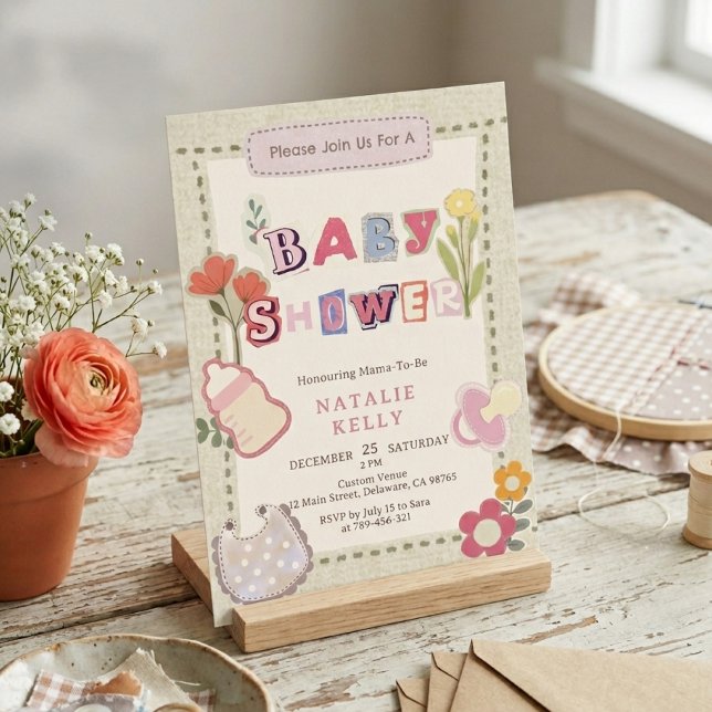 Rustic Floral Scrapbook Collage Baby Shower Invitation (Rustic Floral Scrapbook Collage Baby Shower Invitation )