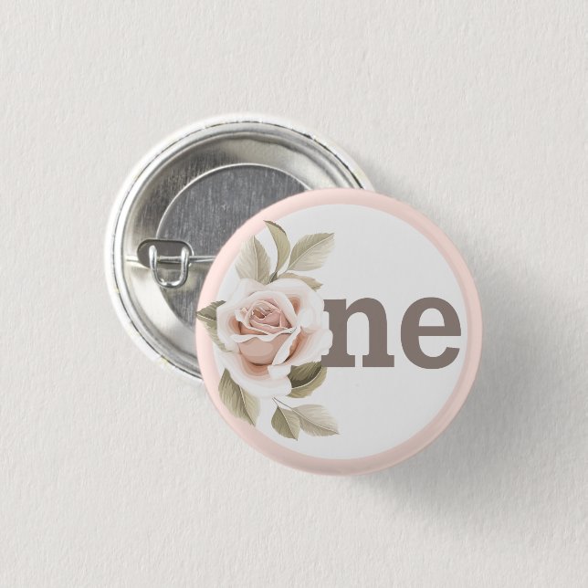 Rustic Floral Shabby Chic Roses 1st Birthday Party 3 Cm Round Badge (Front & Back)