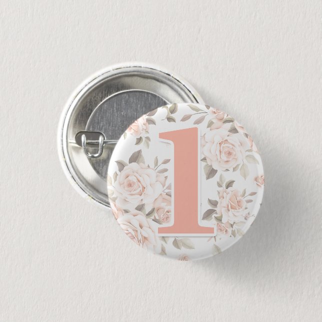 Rustic Floral Shabby Chic Roses 1st Birthday Party 3 Cm Round Badge (Front & Back)