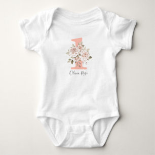 Rustic Floral Shabby Chic Roses 1st Birthday Party Baby Bodysuit