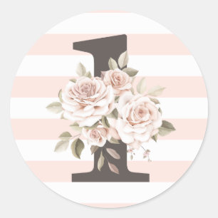 Rustic Floral Shabby Chic Roses 1st Birthday Party Classic Round Sticker