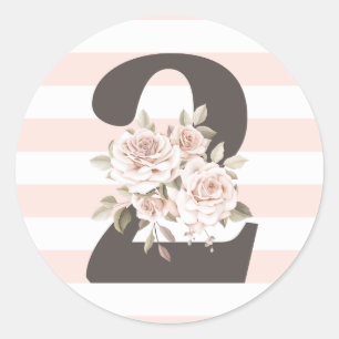 Rustic Floral Shabby Chic Roses 2nd Birthday Party Classic Round Sticker