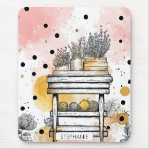 Rustic Floral Shelf with Soft Cottage Aesthetic Mouse Mat