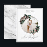 Rustic Floral Silver Framed Photo & Calligraphy Save The Date<br><div class="desc">Rustic Floral Framed Photo & Calligraphy Save the Date Cards. This design is sweet, elegant, and romantic. With faux metallic Silver foil text and Grey & White marble texture on the back side. Personalise it with your picture (you can even replace the marble back with your image). Wedding Save the...</div>