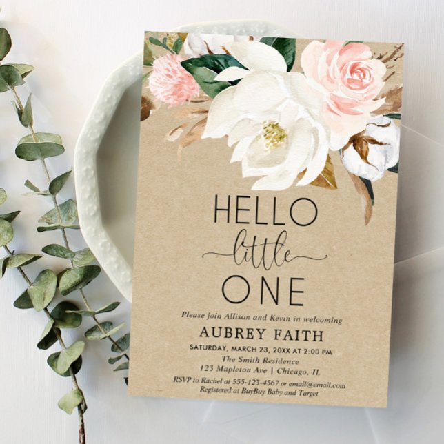 Rustic floral sip and see baby girl, magnolia invitation (Creator Uploaded)