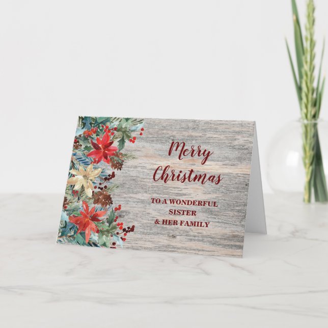 Rustic Floral Sister & Family Merry Christmas Card (Front)