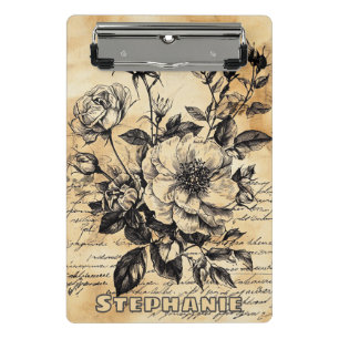 Rustic Floral Sketch with Calligraphy - Aged (10) Mini Clipboard