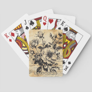 Rustic Floral Sketch with Calligraphy - Aged (10) Playing Cards
