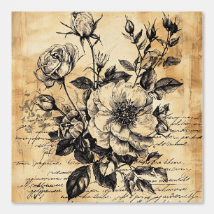 Rustic Floral Sketch with Calligraphy - Aged (10) Wallpaper