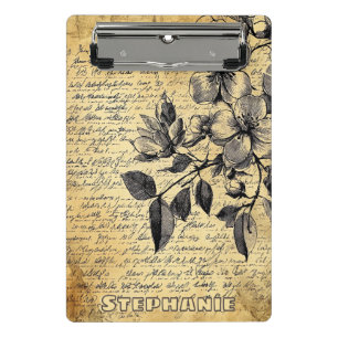Rustic Floral Sketch with Calligraphy - Aged (1) Mini Clipboard