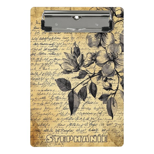 Rustic Floral Sketch with Calligraphy - Aged (1) Mini Clipboard (Front)