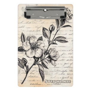 Rustic Floral Sketch with Calligraphy - Aged (2) Mini Clipboard