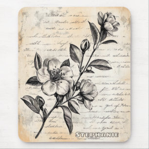Rustic Floral Sketch with Calligraphy - Aged (2) Mouse Mat