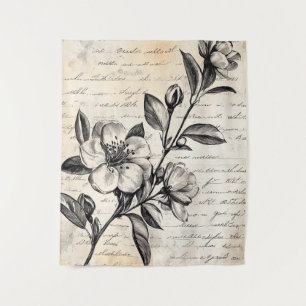 Rustic Floral Sketch with Calligraphy - Aged (2) Tapestry