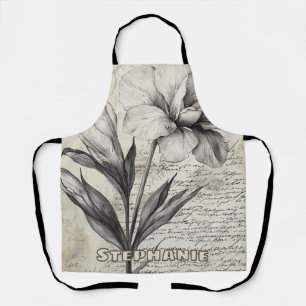 Rustic Floral Sketch with Calligraphy - Aged (3) Apron
