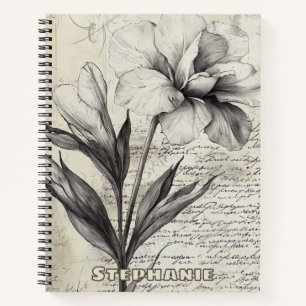 Rustic Floral Sketch with Calligraphy - Aged (3) Notebook