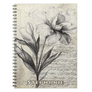Rustic Floral Sketch with Calligraphy - Aged (3) Notebook