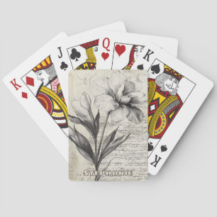 Rustic Floral Sketch with Calligraphy - Aged (3) Playing Cards