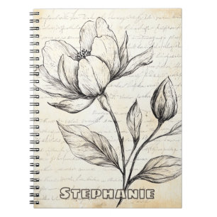 Rustic Floral Sketch with Calligraphy - Aged (4) Notebook