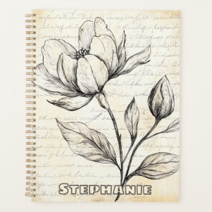 Rustic Floral Sketch with Calligraphy - Aged (4) Planner