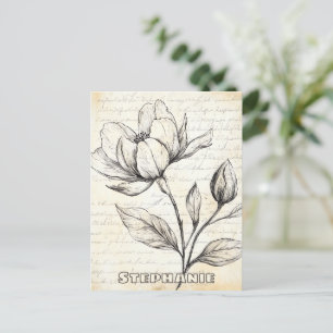 Rustic Floral Sketch with Calligraphy - Aged (4) Postcard