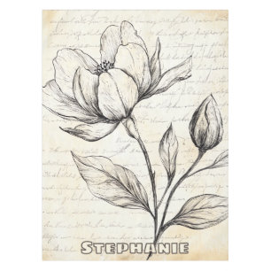 Rustic Floral Sketch with Calligraphy - Aged (4) Tablecloth