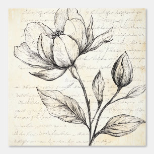Rustic Floral Sketch with Calligraphy - Aged (4) Wallpaper