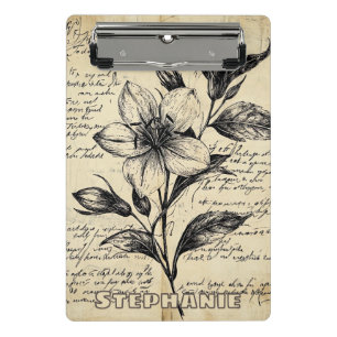 Rustic Floral Sketch with Calligraphy - Aged (5) Mini Clipboard