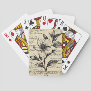 Rustic Floral Sketch with Calligraphy - Aged (5) Playing Cards