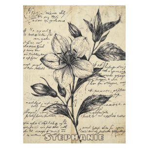 Rustic Floral Sketch with Calligraphy - Aged (5) Tablecloth