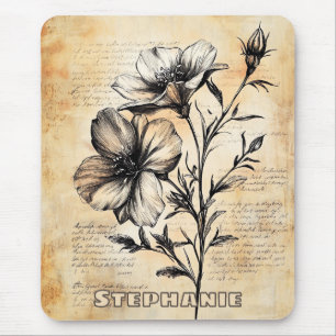 Rustic Floral Sketch with Calligraphy - Aged (6) Mouse Mat