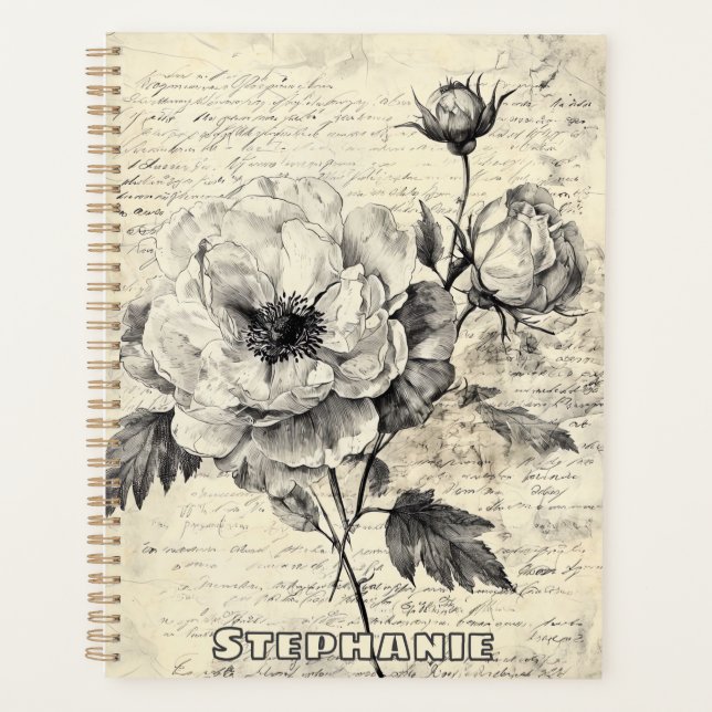 Rustic Floral Sketch with Calligraphy - Aged (7) Planner (Front)