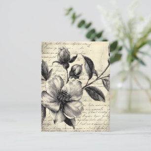 Rustic Floral Sketch with Calligraphy - Aged (8) Postcard