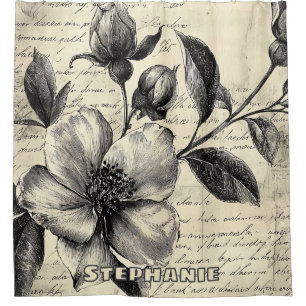Rustic Floral Sketch with Calligraphy - Aged (8) Shower Curtain